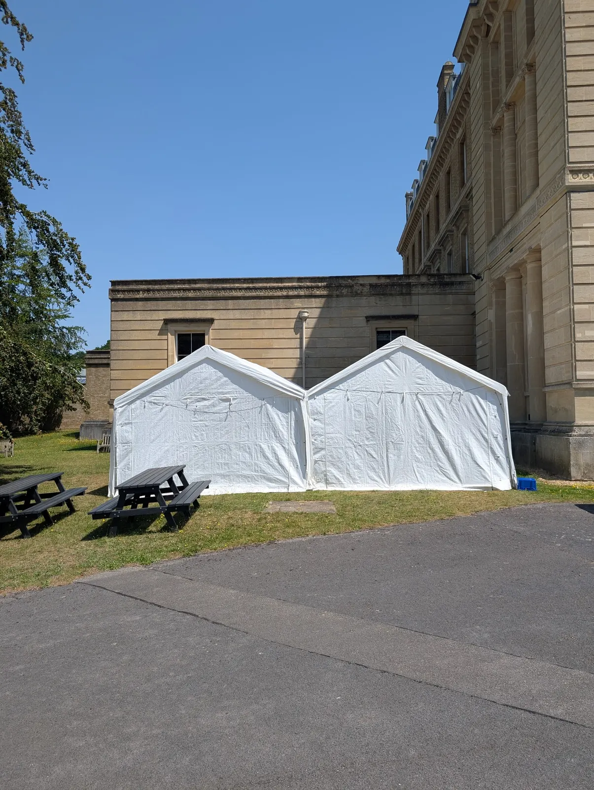 Linked white marquees set up for a corporate event, Beaconsfield